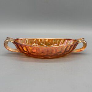 Vintage Marigold Iridescent Carnival Glass 2 Handle Oval Dish 9 1/2" X 3 5/8"